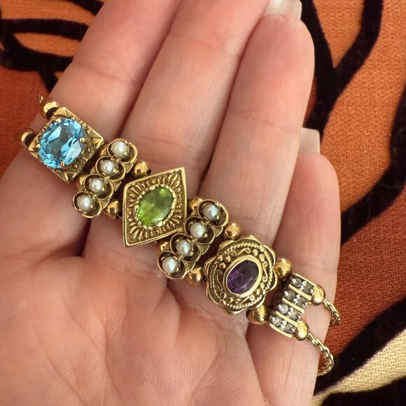 14K & 10K Gold Gemstone Slider Charm Bracelet - 24g+ - Picture 2 of 7